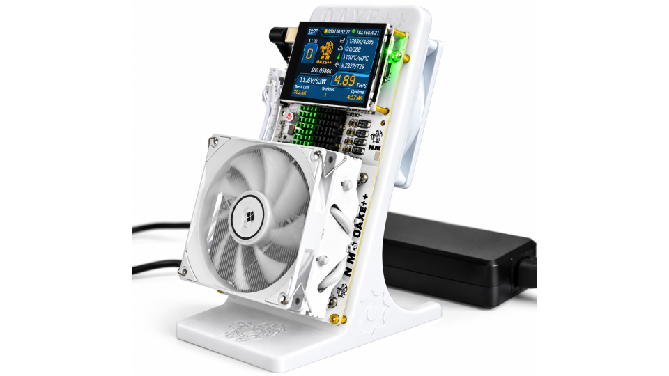 NMQAxe++ White Bitcoin Miner – 4× BM1370 – 4.8TH/s Default / Up to 5.7TH/s – Touchscreen