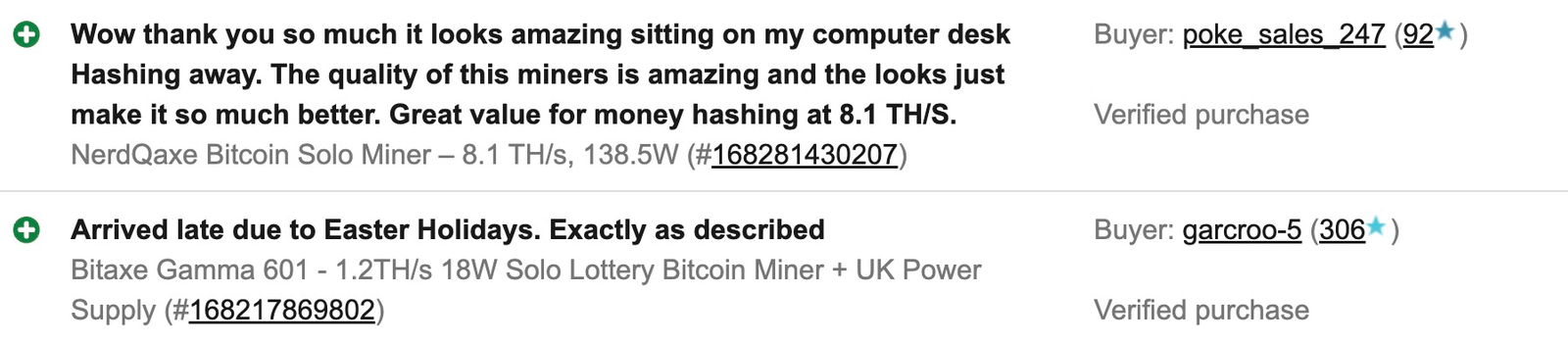 Verified eBay customer feedback screenshot 1