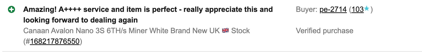 Verified eBay customer feedback screenshot 3